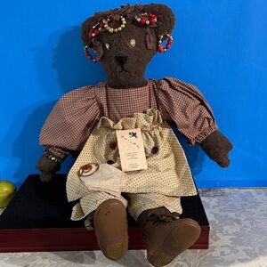 Bernice Beary Bear Vintage handcrafted, folk-art style collectible teddy bear